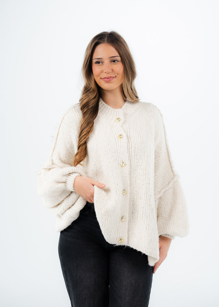 Light Beige Oversized Knit Cardigan