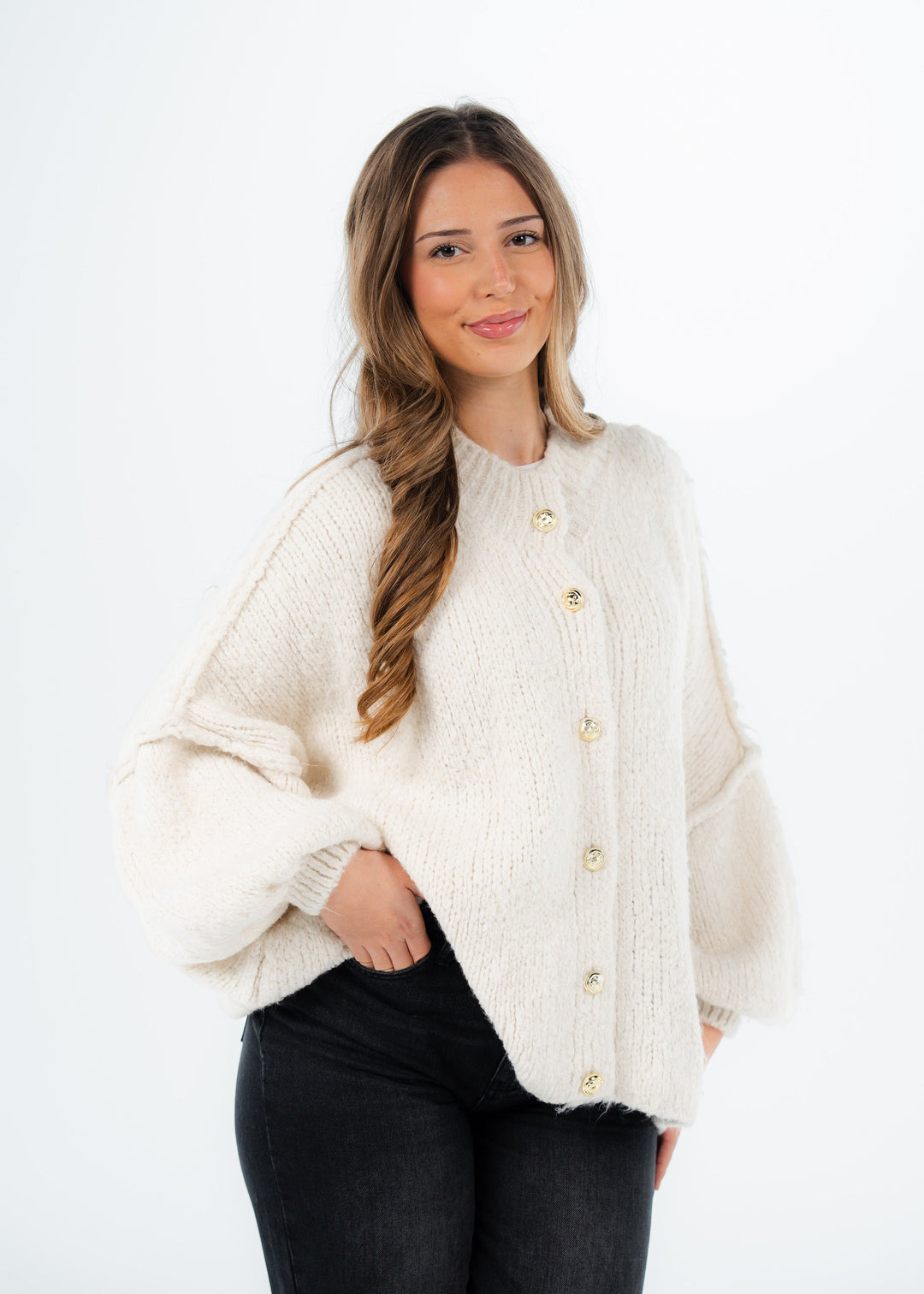 Light Beige Oversized Knit Cardigan