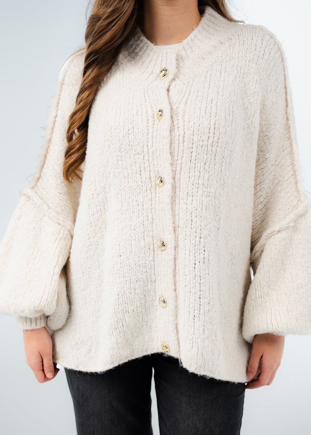 Light Beige Oversized Knit Cardigan