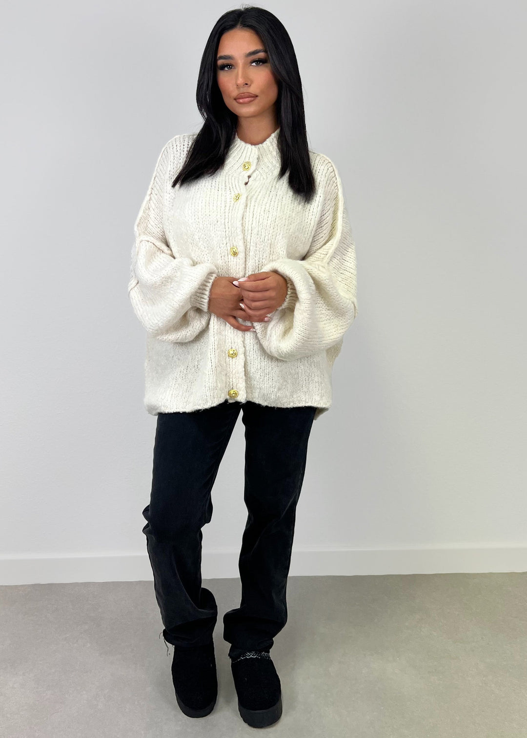 Light Beige Oversized Knit Cardigan